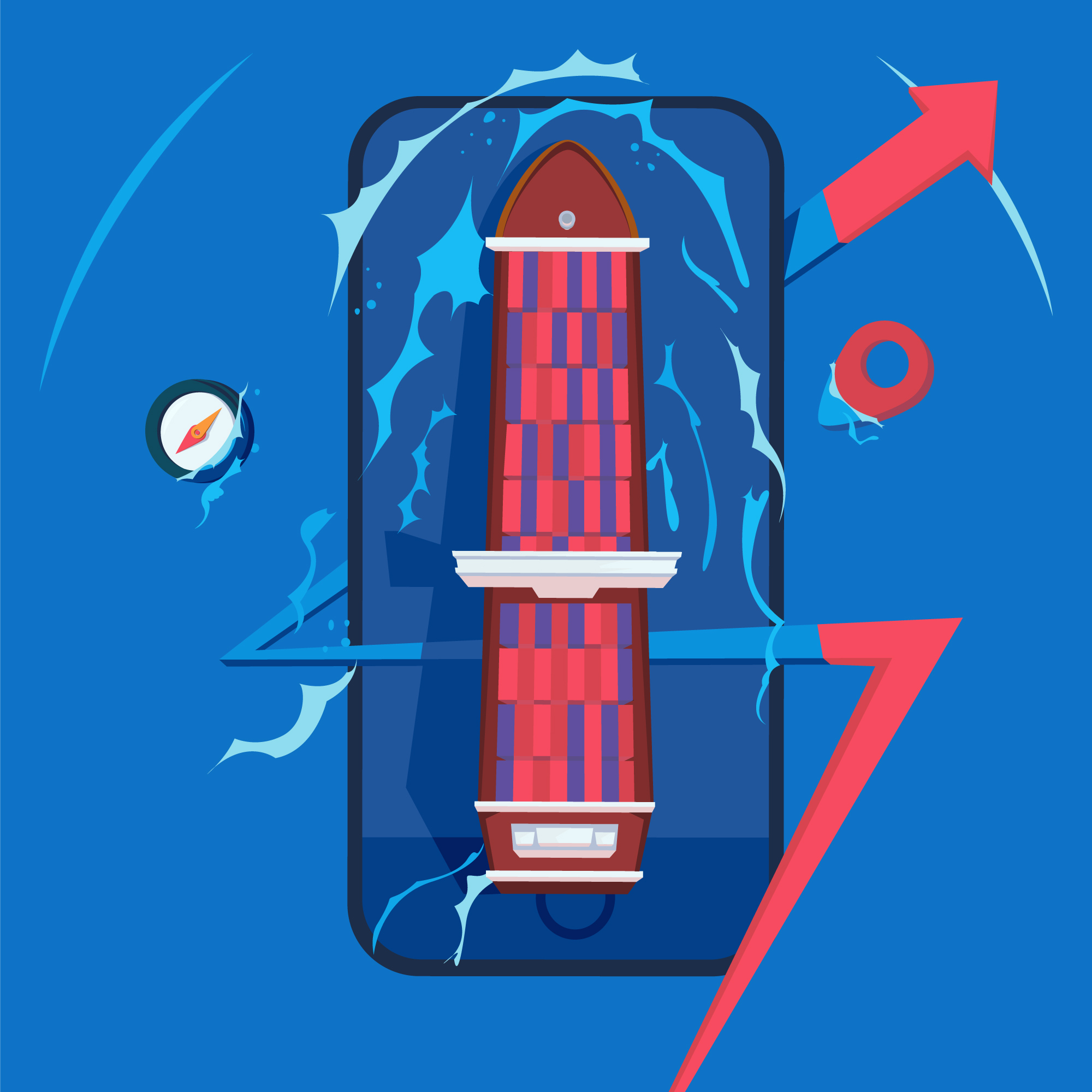 Digital dashboard showing real-time tracking of ships, trucks, and aircraft across road, sea, and air