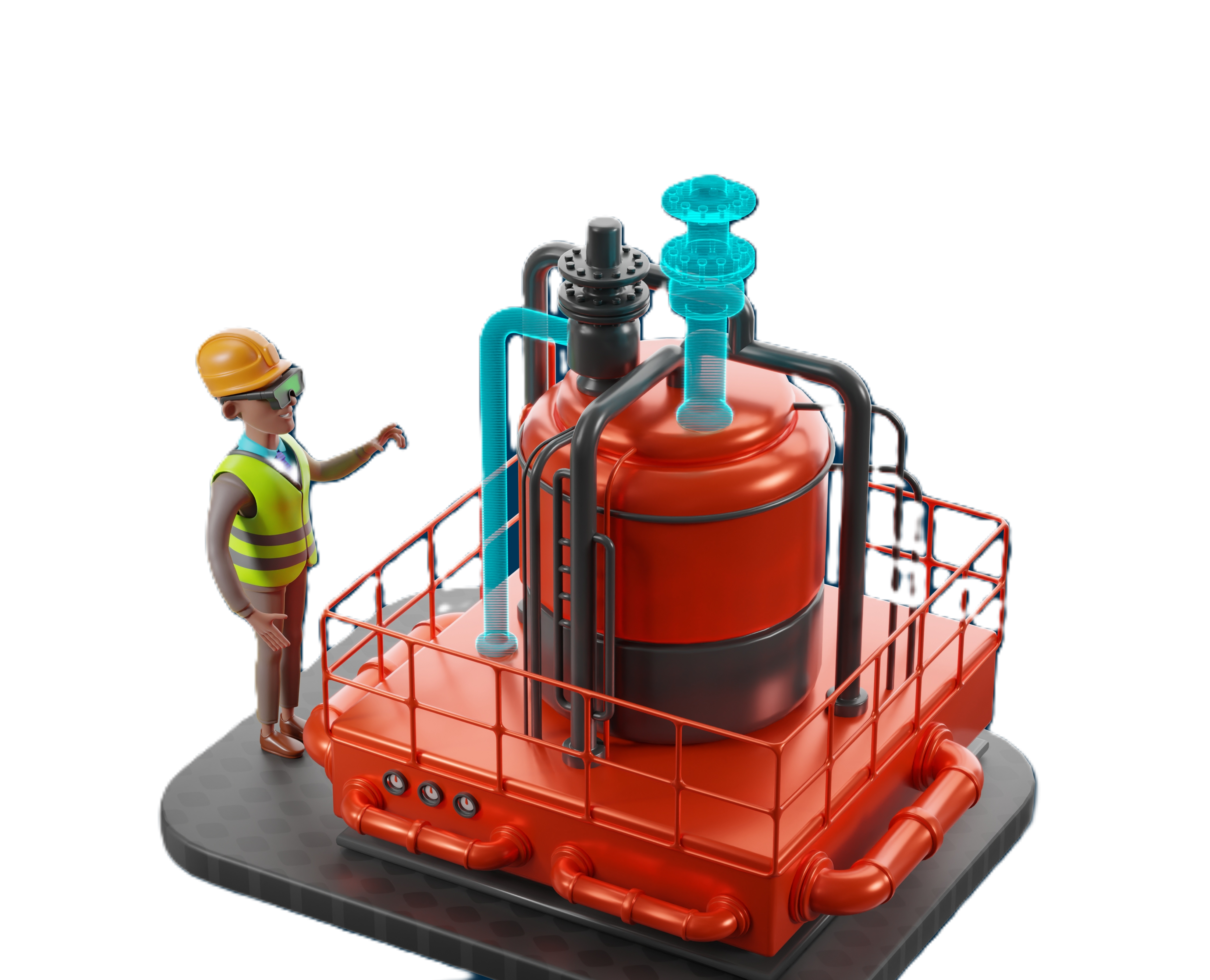 Offshore oil rig with drone inspection, vessel coordination, and digital monitoring systems